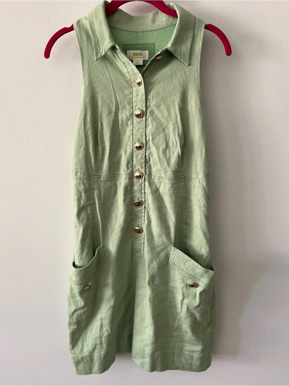 NWT Maeve Anthropology Green Sleeveless Button-Front Mini Dress Sz MP - Picture 5 of 11